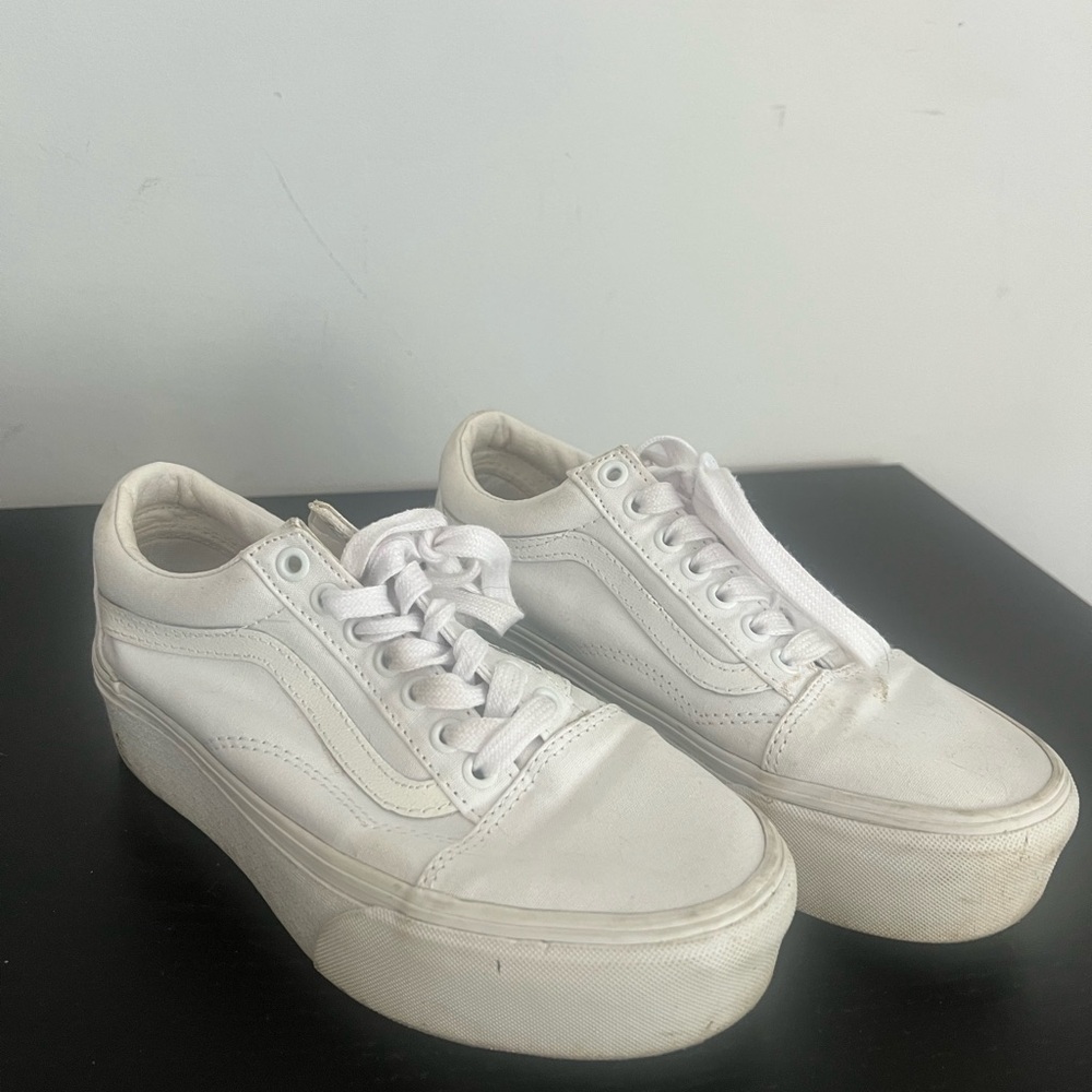 Vans White Old Skool Platform Sneakers - Picture 2 of 3